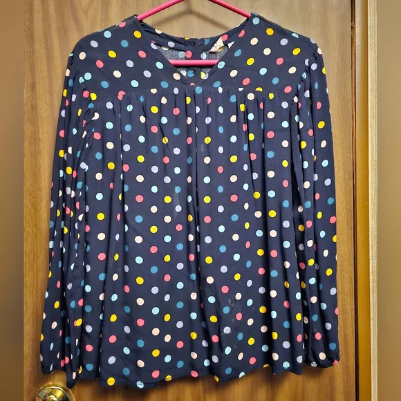 Gap Kids Blck Blue Multi Color Polka Dots Blouse XL long Sleeve Double Lined - Picture 1 of 6